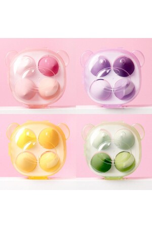 Buntes 4-teiliges Make-up-Schwamm-Set mit Panda-Muster in Kunststoffbox - Elfsely