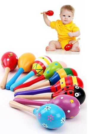 Buntes hölzernes Maracas-Kinderbabyrassel-Musikpädagogikspielzeug - 2