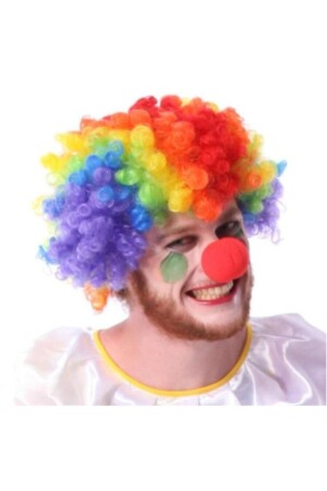 Buntes Unisex-Clown-Perücken-Haarbonus- und Nasen-Set - 3