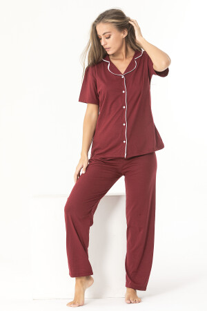 Burgunderfarbenes Kurzarm-Pyjama-Set aus Baumwolle ÖND-P-4109 - 3