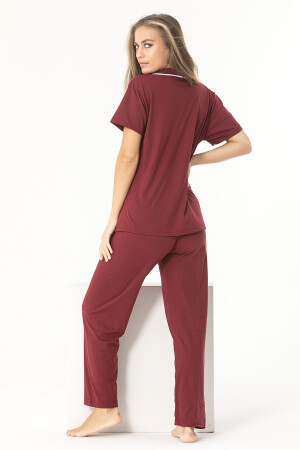 Burgunderfarbenes Kurzarm-Pyjama-Set aus Baumwolle ÖND-P-4109 - 5