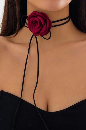 Burgunderrote Satin-Rose-Choker-Halskette für Damen - 2