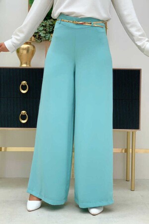 Büyük Beden Fermuarlı Kemer Aksesuarlı Pantolon Etek 0125-1 Mint - Bym Fashion