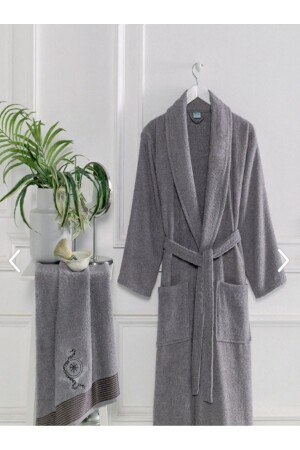 Büyük Beden Havlulu Bornoz 2li Set Antrasit - Şilay Home