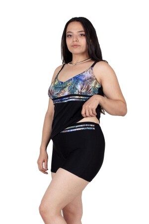 Büyük Beden Kadın Giyim Şortlu Tankini Desenli My5061r - 1