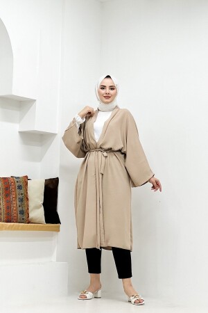 Büyük Beden Kuşaklı Aerbin Uzun Kimono - Cng Moda