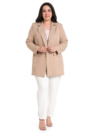 Büyük Beden Mono Yaka Süs Cep Kapaklı Vizon Astarsız Kadın Ceket - Disentis Modest