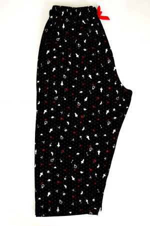 Büyük Beden Pijama Altı Kapri Modal Kumaş Modern Kaliteli Estetik Siyah Desenli - 1