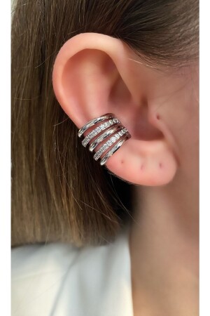 Büyük Earcuff Taşlı 5 Sıra Kıkırdak Küpe - 1