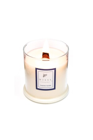 MNZ-Large Blown Glass Wooden Wick Jasmine Sandal Vegan Candle (380 جرام) CHKRYSM1 - Missi