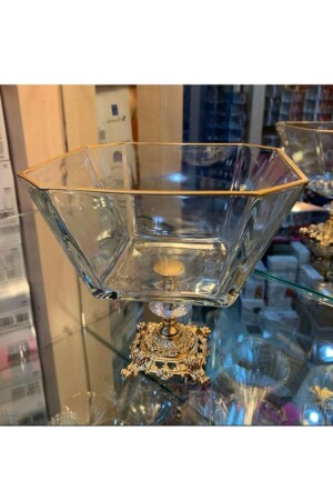 منىز-ذهبية مزدوجة الزجاج السلطة الكبيرة - الخدمة - وعاء العرض مع ساقي معدنية Büyüksalatakasesi - Paşabahçe