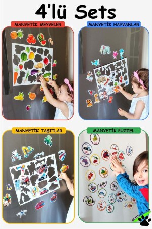 Buzdolabı Eğitici 4' Lü Set Manyetik Hayvanlar - Meyveler-taşıtlar-puzzel - Bultak Şablon Aktivite 4MHAMETAPU - 1