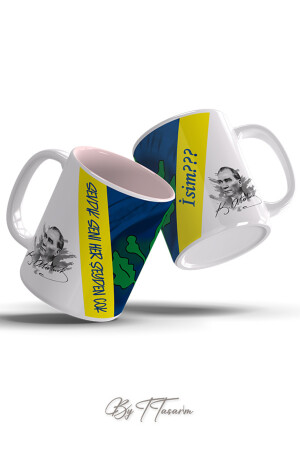 BY T DESIGN Gelber, marineblauer, von Atatürk entworfener, personalisierter Becher mit darauf geschriebenem Namen FENERBAHÇE-1007 - 3