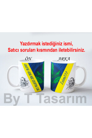 BY T DESIGN Gelber, marineblauer, von Atatürk entworfener, personalisierter Becher mit darauf geschriebenem Namen FENERBAHÇE-1007 - 4