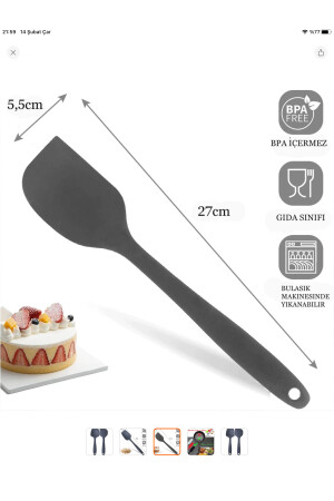 Bybirgül Yanmaz Yapışmaz Büyük Boy Spatula Kaşık Set 3 Lü Büyük boy silikon antrasit set - 5