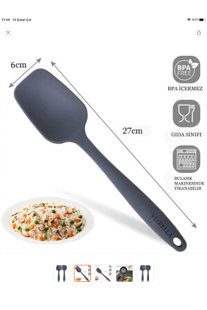 Bybirgül Yanmaz Yapışmaz Büyük Boy Spatula Kaşık Set 3 Lü Büyük boy silikon antrasit set - 6