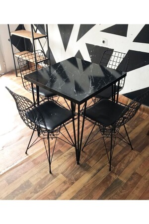 Byk Mobilya Tischset mit schwarzem Marmormuster und Stühlen STNTY00228 - 1