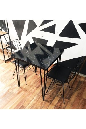 Byk Mobilya Tischset mit schwarzem Marmormuster und Stühlen STNTY00228 - 3