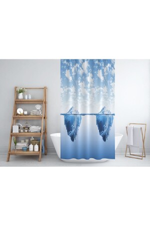 منز-حمام الستائر الجليد جبل نمط الحمام الأزرق الستائر البلاستيكي حلقة C هدية 180x200cm الحمام الستائر الحمام الستائر - Tropikhome