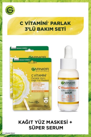 Vitamin C Bright 3-teiliges Pflegeset Papier-Gesichtsmaske + Super Brightening Serum PKTGRNYZMSKSPAYSET - Garnier