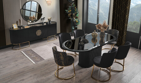 غرفة الطعام من مدينة مونز - السوداء - الذهبية - Cadde Yıldız