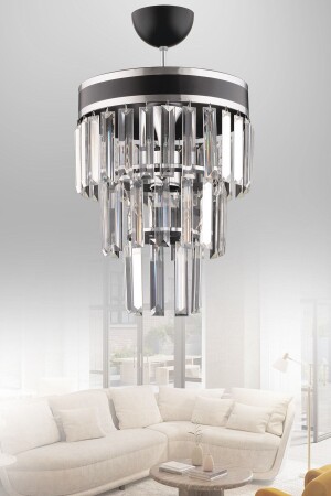 Çağla Single Black Three Floor Crystal Modern Lighting 1024 - 1