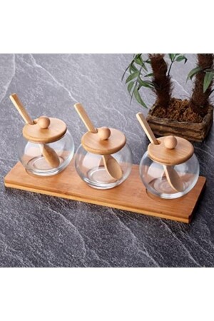 Cam Baharatlık Seti Bambu Standlı Kapaklı Kaşıklı Şık 3 Parça, 3'lü Cam Baharatlık 2492265 - Genel Markalar