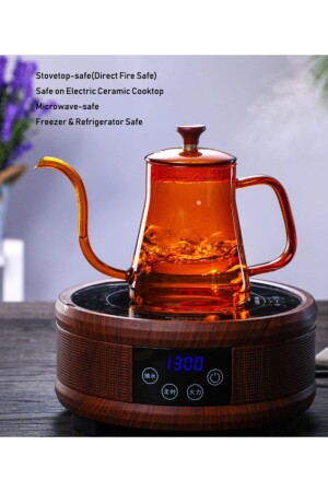 - Cam Borosilikat Kettle Ibrik 600 ml Ateşe Dayanıklı - Turuncu 041200303 - 8