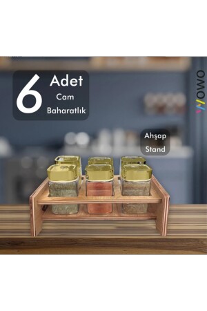 Cam Tuzluk & Biberlik Ahşap Stand Mini Baharatlık Takımı 6'lı HBCV00004J7FMI - 6