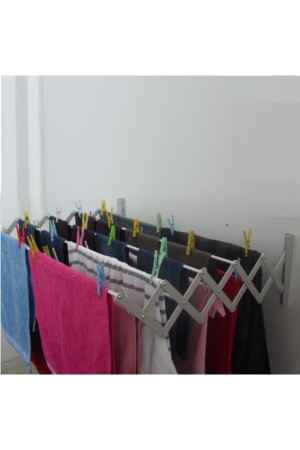Çamaşır Balkon Kurutma Askısı Akordiyon Elbise Kurutmalık 85cm-9 Çubuk Alüminyum Duvar Montajlı kurtma-85 - 6