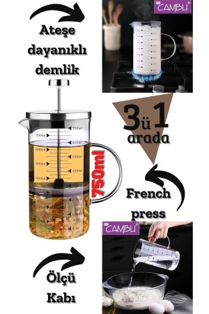 Cambu 600 ml 3-in-1 (feuerbeständige) French-Press-Teekanne – Messbecher - 8