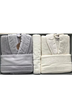 Camellia Gri Krem Aile Bornoz Seti - Banyo Paspas 4542 - Özdilek