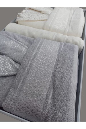 Camellia Happy Aile Bornoz Seti- Gri Krem - Özdilek