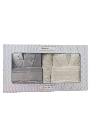 Camellia Happy Family Bademantel-Set – Grau-Creme - 4