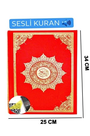 Cami Boy Kuranı Kerim 25x34 Kırmızı Çeyizlik Hediyelik Iri Yazılı Sesli Dinleme Gelin Damat Bohcası - 3