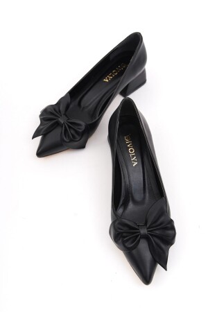 Camila Siyah Fiyonklu (4cm) Sivri Burun Topuklu Ayakkabı - 1