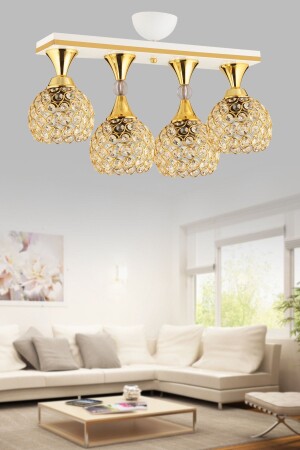 Cansu 4 Lü Kristal Top Beyaz Gold Yaldızlı Caka Modern Lüks Avize TYC00301152182 - 2