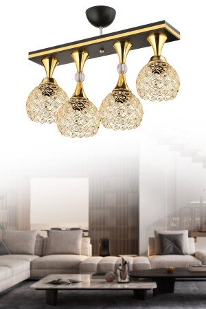 Cansu 4 Lü Kristal Top Siyah Gold Yaldızlı Modern Lüks Avize 4013 - 4