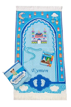 Çantalı Erkek Çocuk İsimli Seccade- Tesbih- Namaz Öğreniyorum Kitabı Seti - Ihvanonline