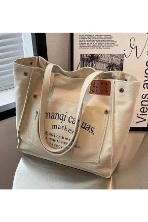 Canuas Beige Bio-Canvas-Stoff-Tragetasche, große Umhängetasche mit Tasche - 1