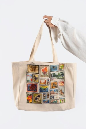 Canvas Tote Omuz Ve Plaj Çantası Kanvas Gabardin Bez Postcard - 2