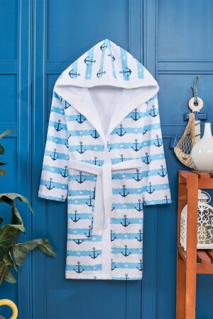 Çapa Desen Dijital Baskılı Genç Çocuk Bornozu - Vevienhome