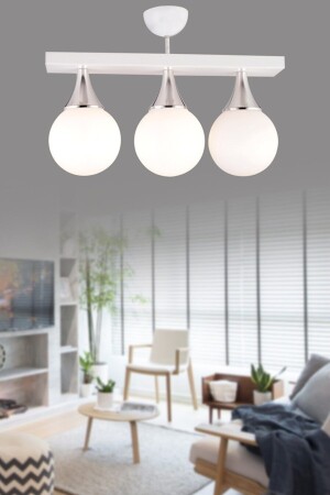 Capella Model Beyaz-krom Üçlü Modern Spor Dikdörtgen Glop Beyaz Camlı Avize TYC00324582360 - Lambadar