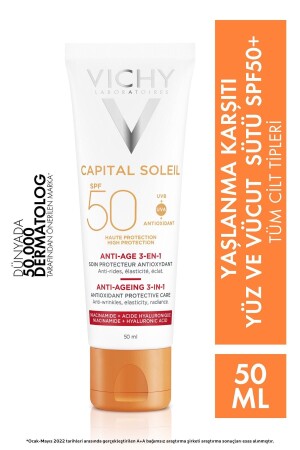 Capital Soleil Yüksek Korumalı 3ü1 Arada Yaşlanma Karşıtı Yüz Güneş Kremi Spf 50 (UVA UVB) 50 ml 3337875585231 - 2