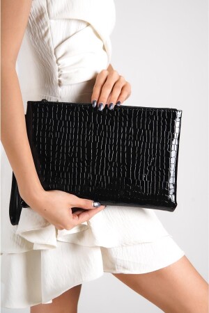 Capone Damen-Clutch aus Lackleder mit Krokodilmuster, Paris, Schwarz - 1