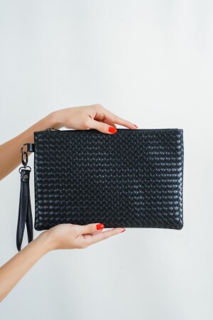 Capone Örme Desenli Paris 222 Siyah Kadın Clutch Çanta - 5