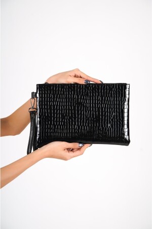 Capone Rugan Kroko Desenli Paris Siyah Kadın Clutch Çanta - 4