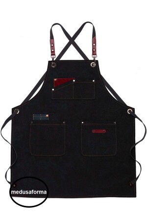 MNZ-Cross Strap الجلد جيب باريستا فرون كافيه رئيس الطباخ الخادم الطباخ الخادم المطبخ العمل فرون 889010065 - medusaforma