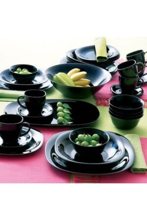 Carine Black 18-teiliges Tafelservice, 6-teilig, 21 cm, Geschirr, 6-teilig, 27 cm, Servierschüssel, 6-teilig, 12 cm, Suppenschüssel, MadameLUDA, 18-teilig - 1