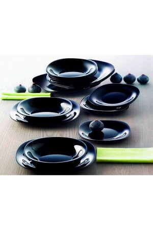 Carine Tempered Black 24-teiliges Tafelservice. 27cm. Service & 21 cm. Essen & 19 cm. süß & 12cm. Suppe MADAME LUDA HOME COLLECTION - 6